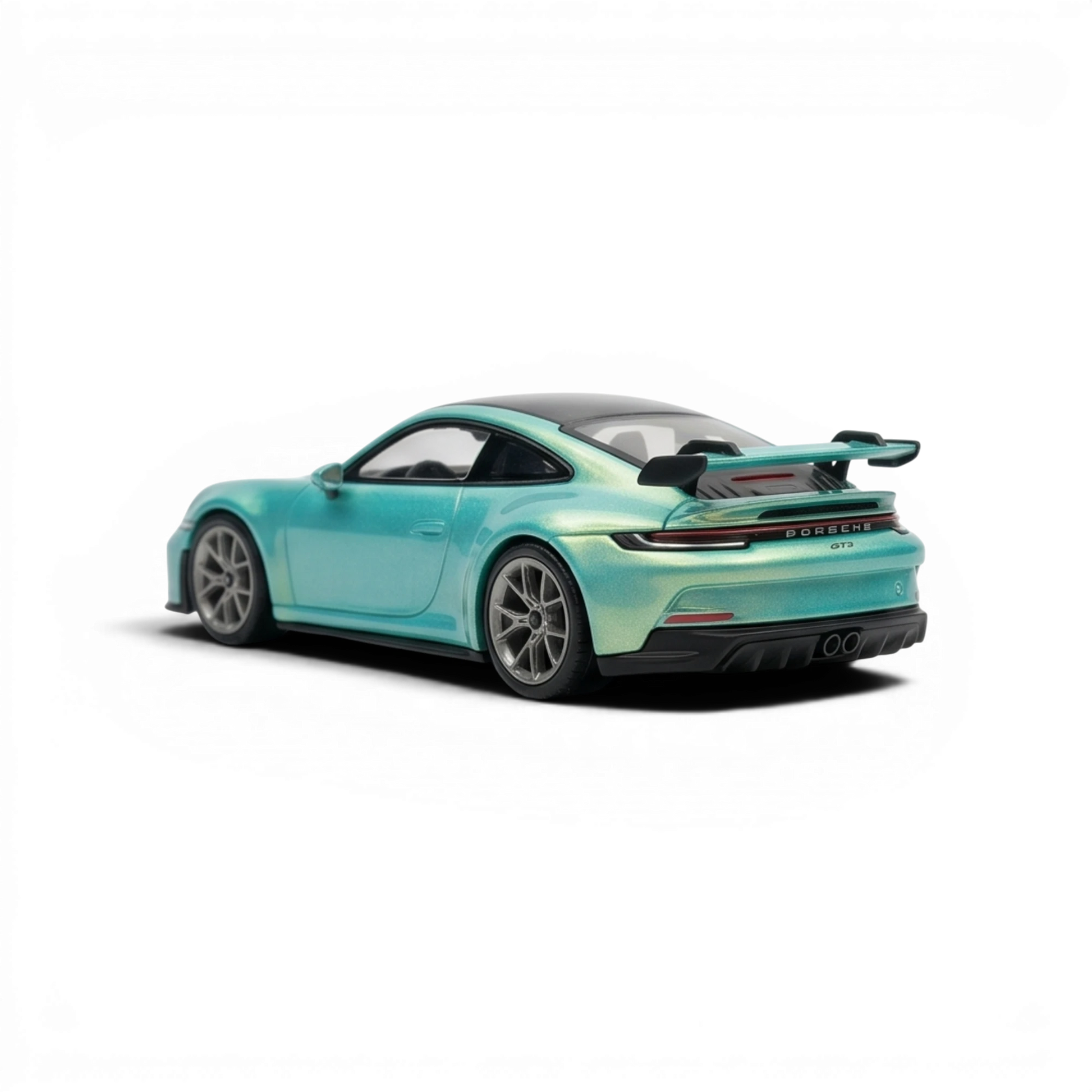 Lot57Supplies Diecast Shop 1:64 scale resin Porsche 911 GT3 in Bamboo Green with large rear spoiler.