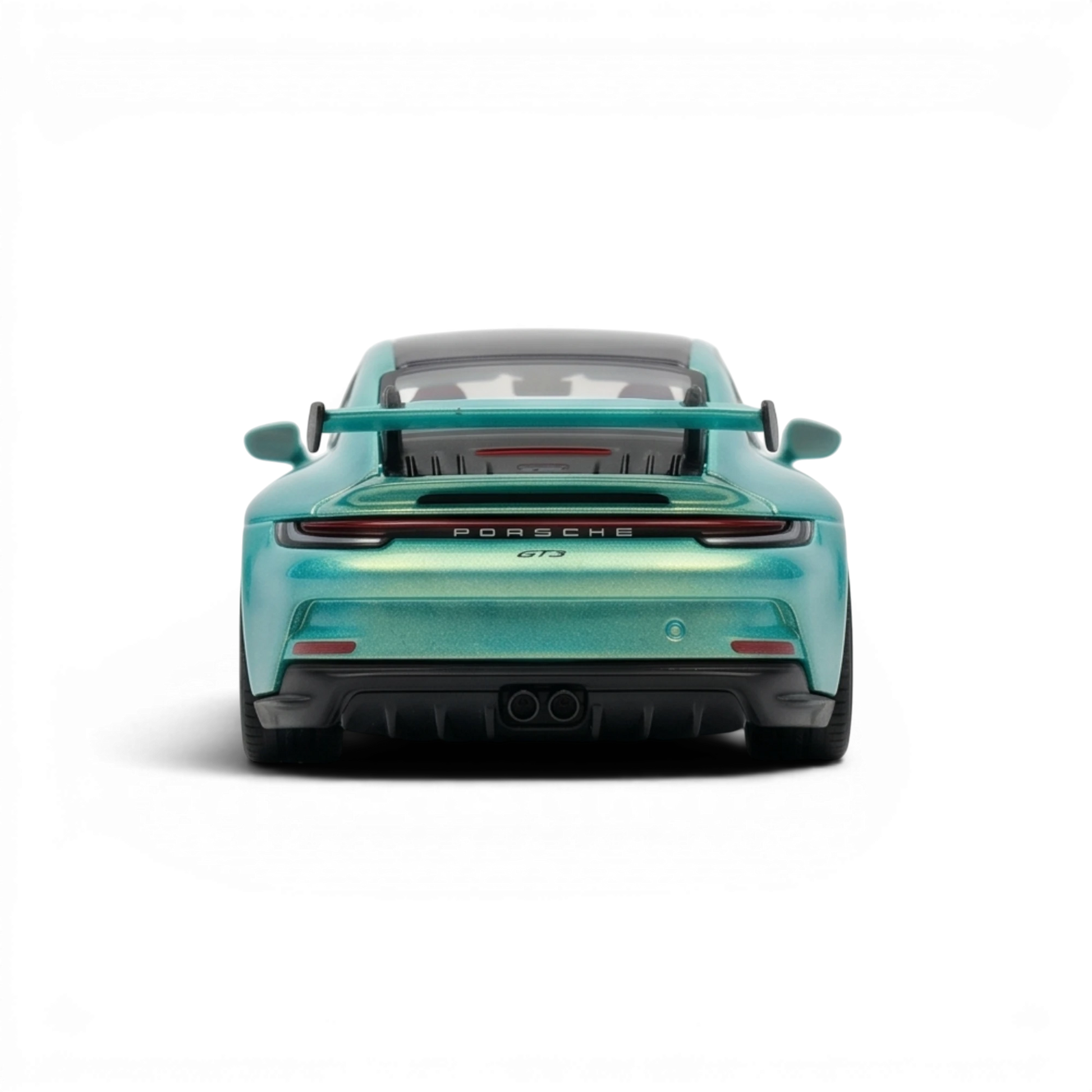 Lot57Supplies Diecast Shop 1:64 scale Bamboo Green Porsche 911 GT3 resin model with large rear spoiler and dual exhaust.