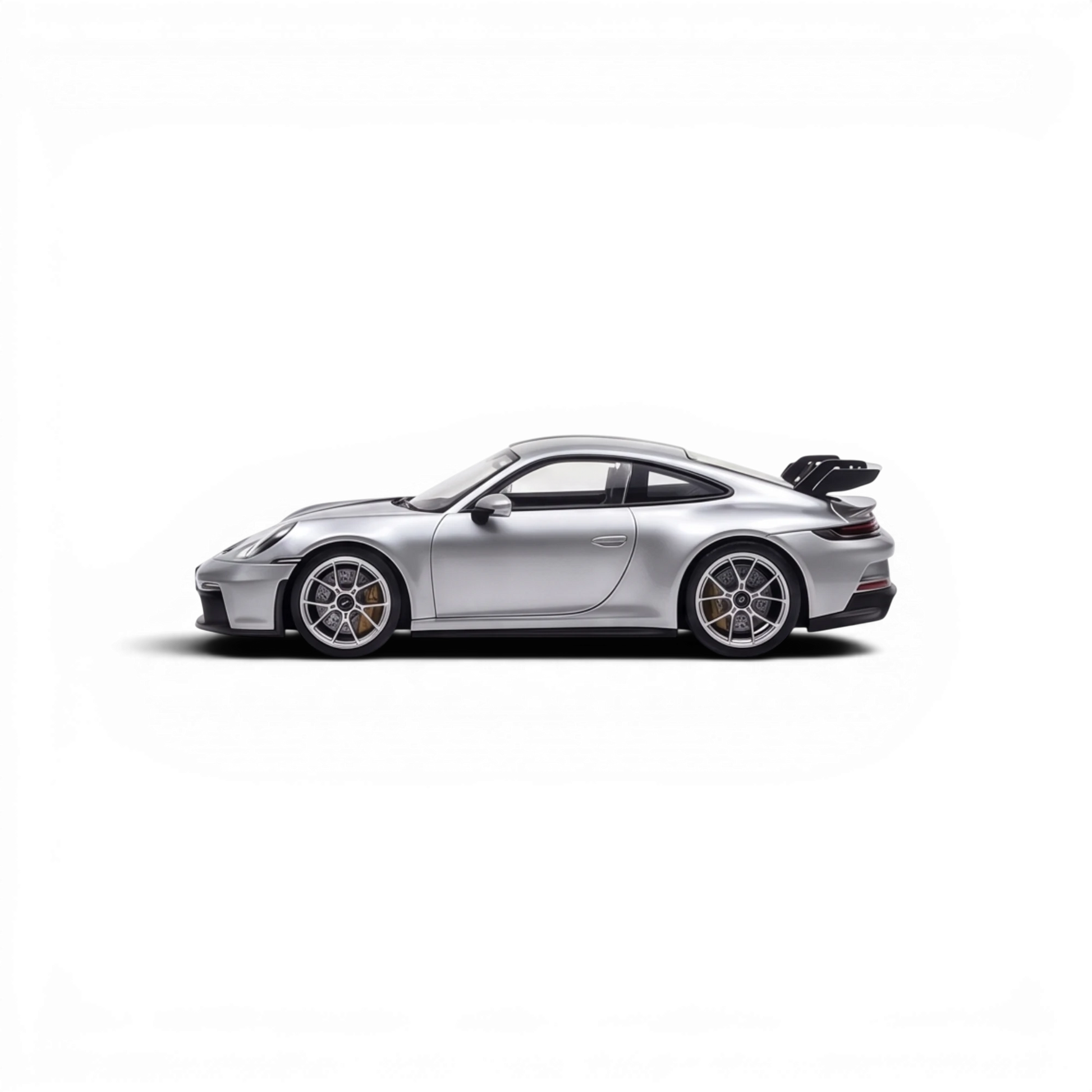Lot57Supplies Diecast Shop 1:64 scale GT Silver Porsche 911 GT3 resin model with a large rear spoiler.