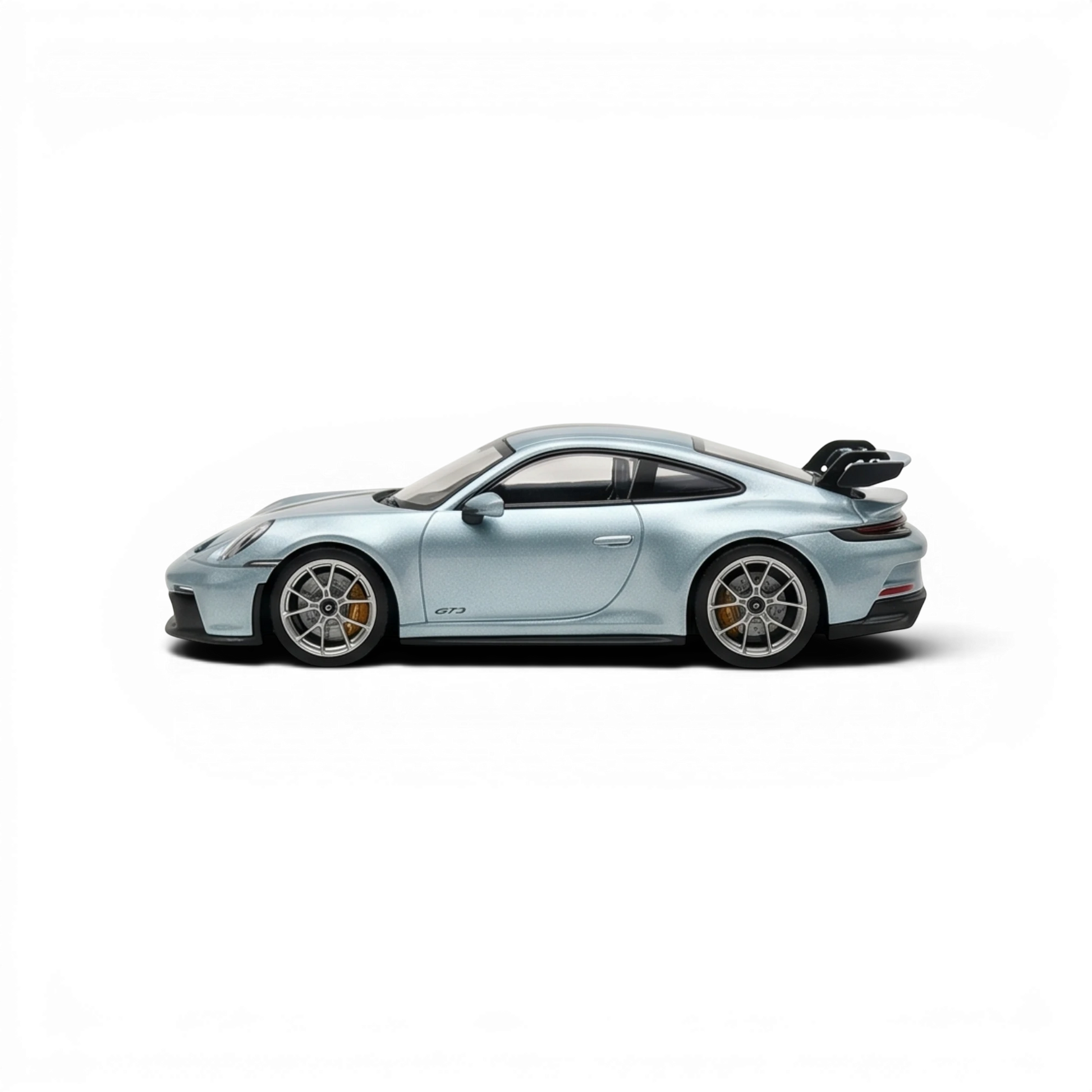 Lot57Supplies Diecast Shop ZJWJ Porsche 911 GT3 1:64 scale ice blue resin model with large rear spoiler.