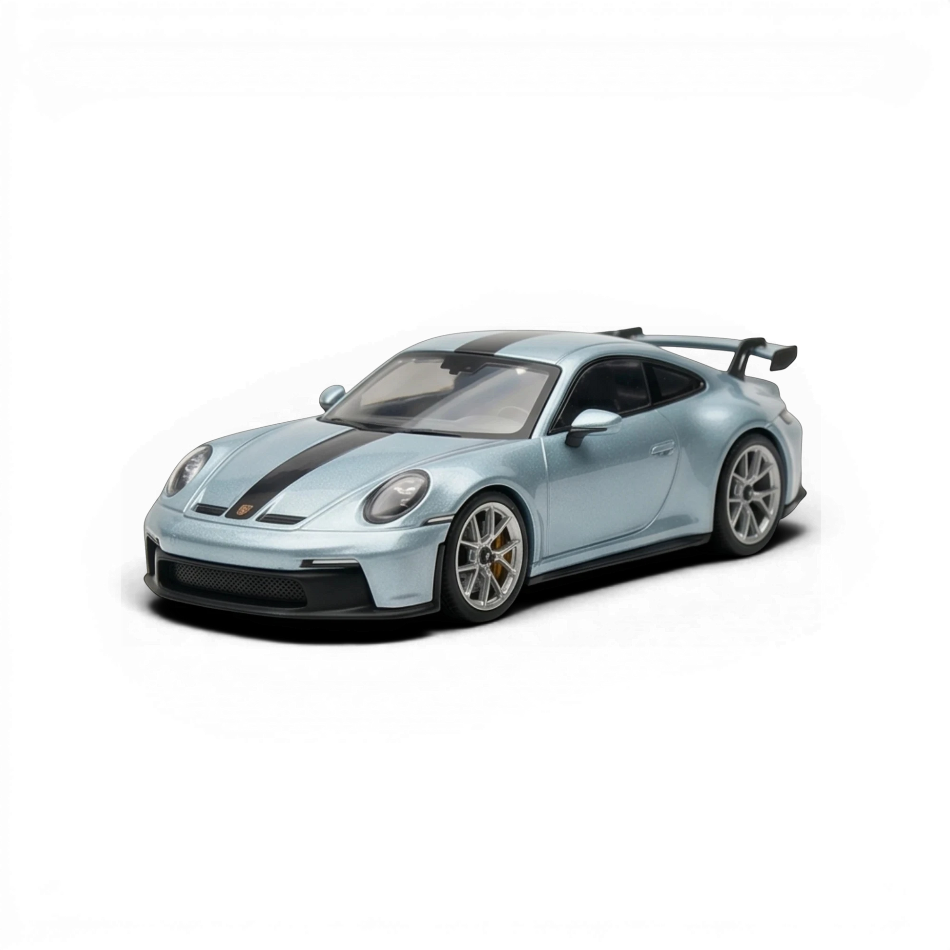 Lot57Supplies Diecast Shop ZJWJ Porsche 911 GT3 1:64 scale resin model car in metallic ice blue with black racing stripe