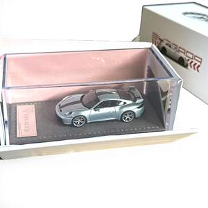Lot57Supplies Diecast Shop ZJWJ 1:64 scale ice blue Porsche 911 GT3 resin model car on a velvet base in acrylic case