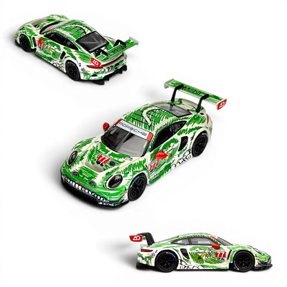 Lot57Supplies Diecast Shop 1:64 scale TOP LUX Porsche 911 GT3 R diecast car with green dinosaur sketch livery