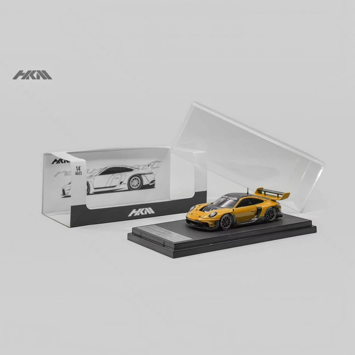Lot57Supplies Diecast Shop HKM Porsche 911 GT3 R Rennsport diecast model in signal orange with display case