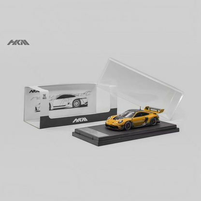 Lot57Supplies Diecast Shop HKM Porsche 911 GT3 R Rennsport diecast model in signal orange with display case