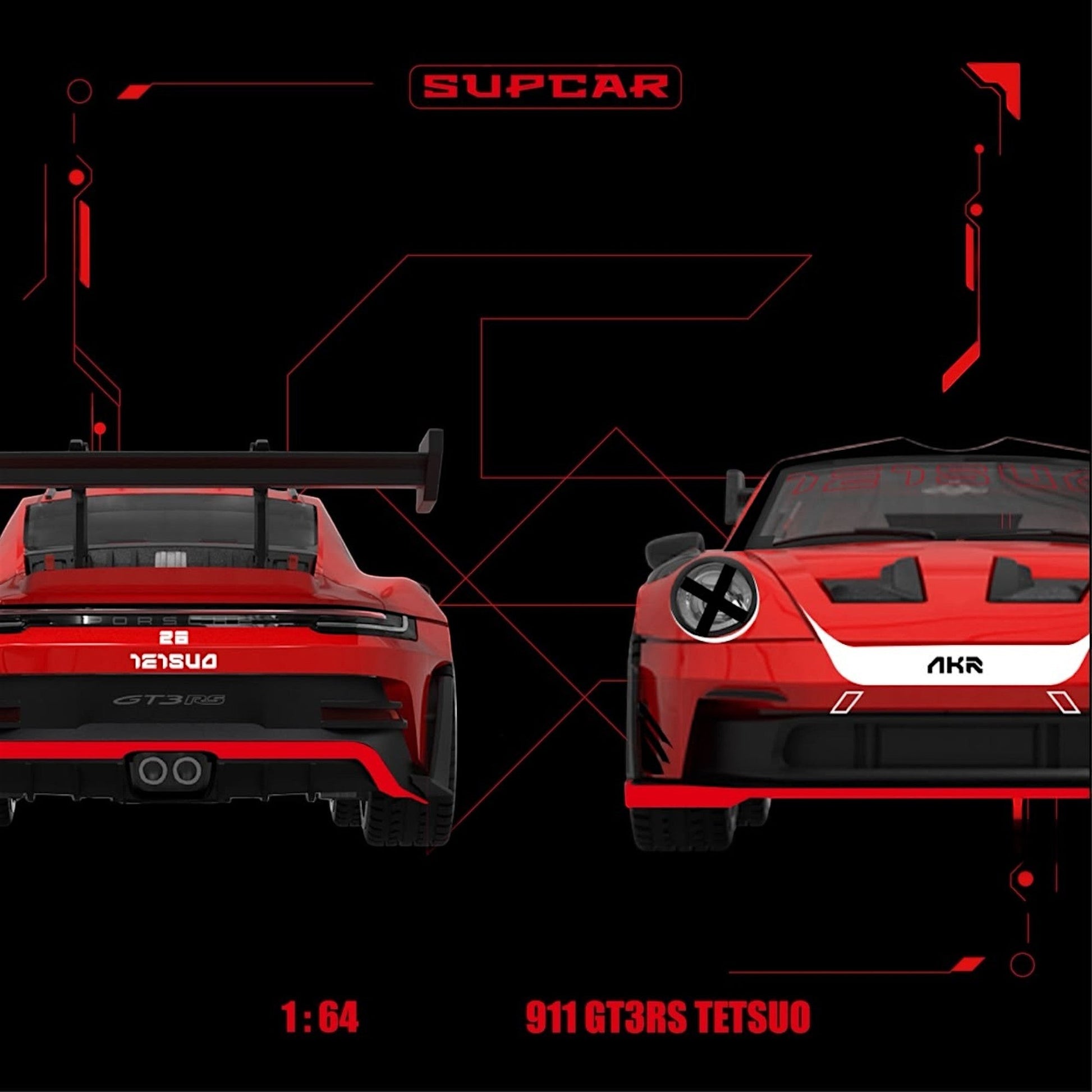 Lot57Supplies Diecast Shop 1:64 scale SC Porsche 911 GT3 RS diecast model in Akira Crimson TETSUO livery