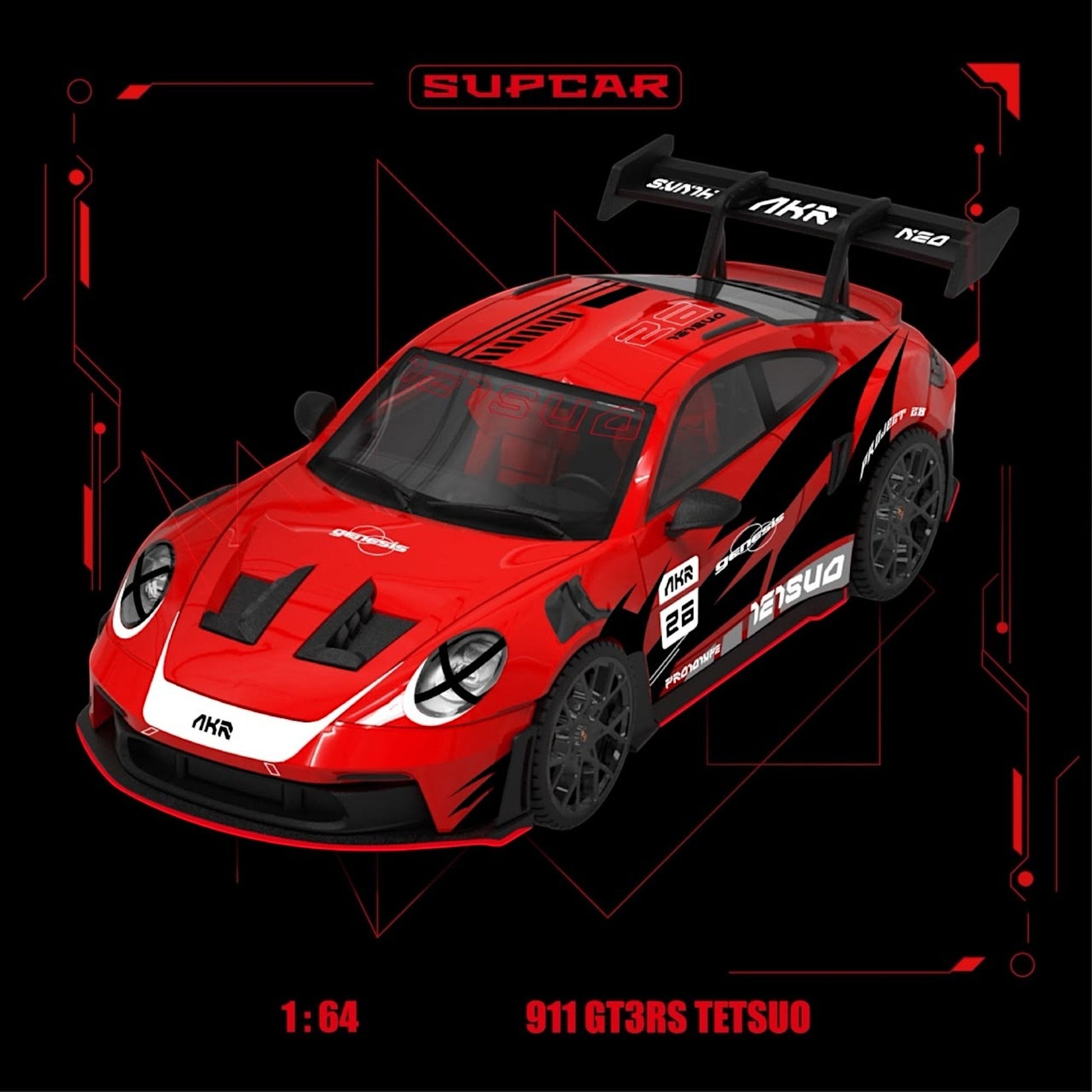 Lot57Supplies Diecast Shop SC Porsche 911 GT3 RS 1:64 scale diecast model car in Akira Crimson TETSUO livery.