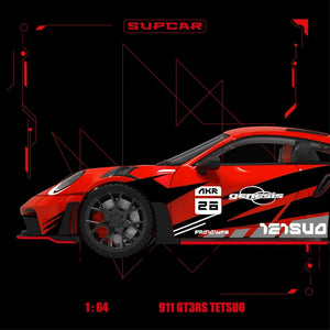 Lot57Supplies Diecast Shop 1:64 scale SC Porsche 911 GT3 RS diecast model in Akira Crimson TETSUO livery side view