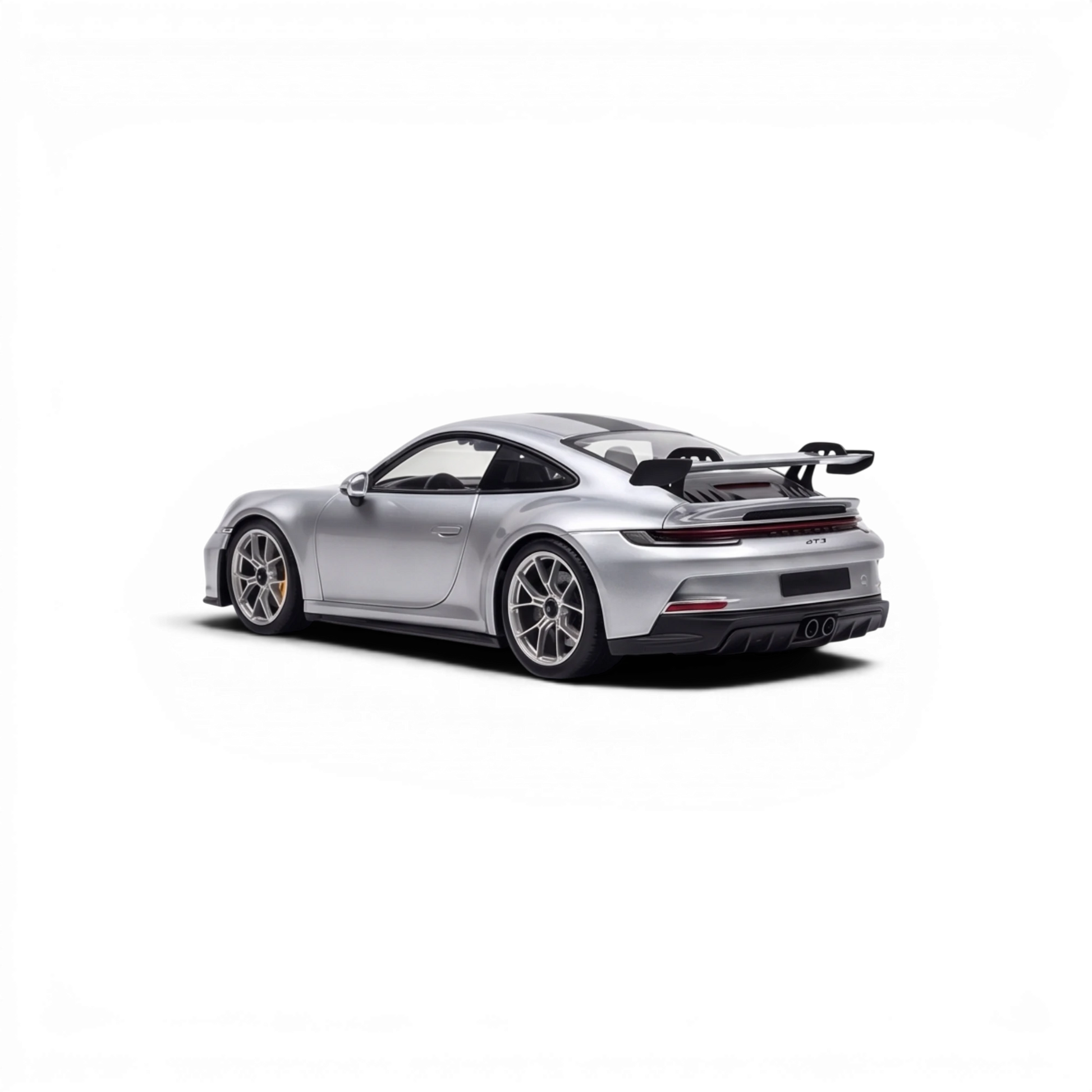 Lot57Supplies Diecast Shop 1:64 scale GT Silver Porsche 911 GT3 resin model with large rear spoiler and detailed wheels.