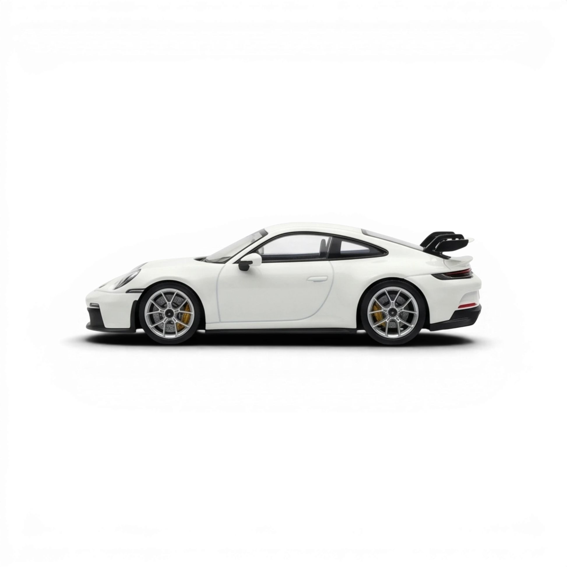 Lot57Supplies Diecast Shop 1:64 scale luminous white resin Porsche 911 GT3 model with glow-in-the-dark paint and yellow brake calipers.