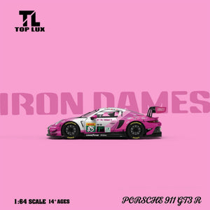 Lot57Supplies Diecast Shop TOP LUX 1:64 scale pink and white Porsche 911 GT3-R Iron Dames diecast race car model