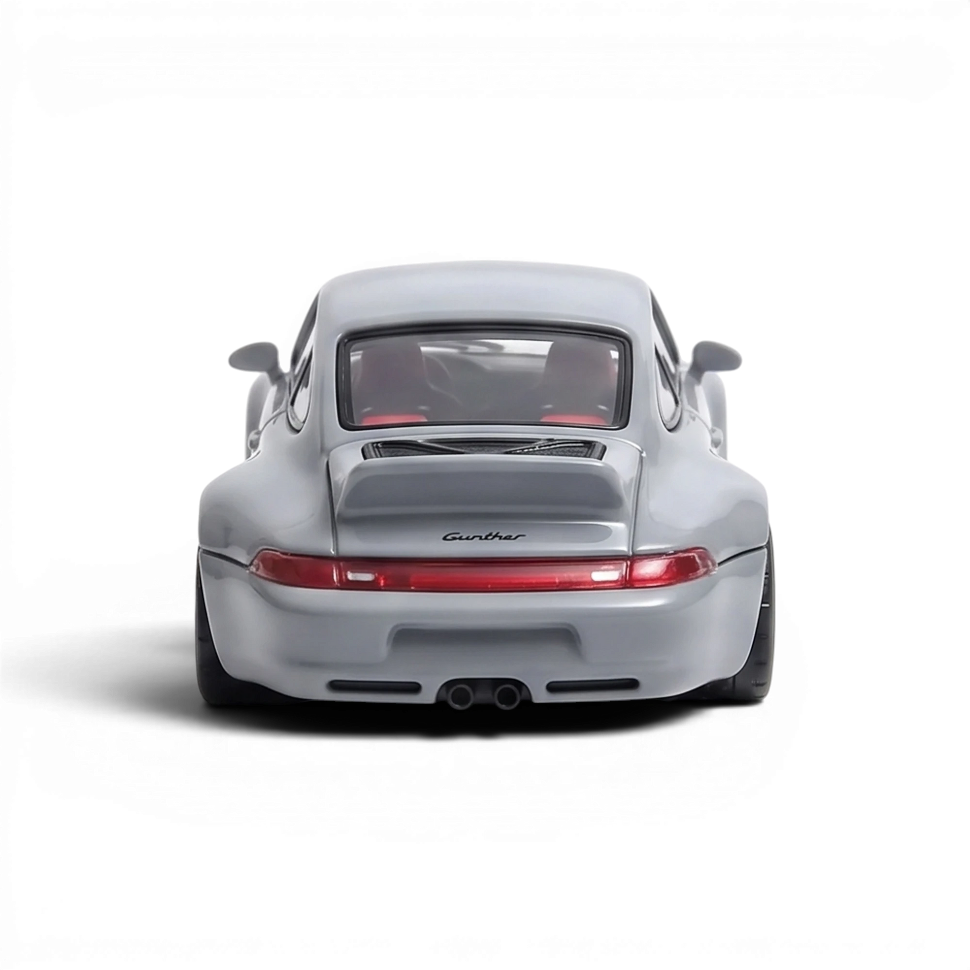 Lot57Supplies Diecast Shop Flame Model 1:64 scale resin Porsche 911 Gunther Werks 400R in cement gray, rear view.