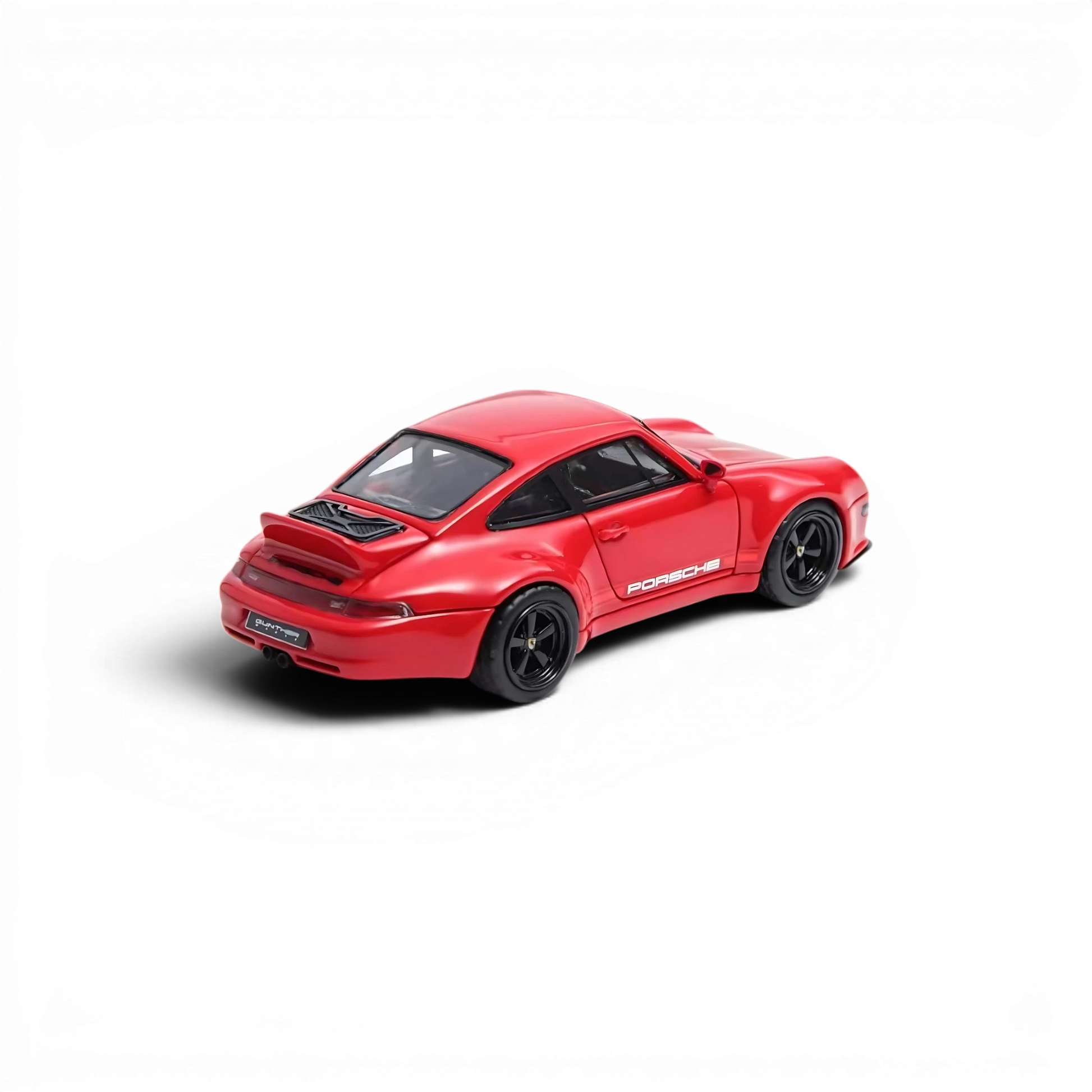 Lot57Supplies Diecast Shop Flame Model 1:64 scale resin Porsche 911 Gunther Werks 400R in Solan Red, rear view.