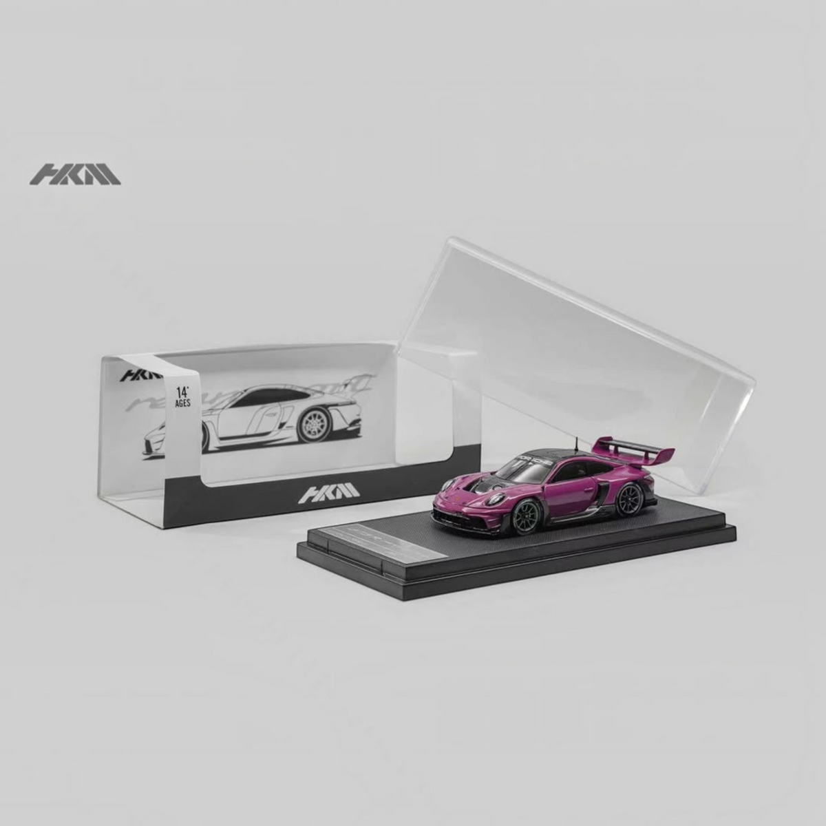 Lot57Supplies Diecast Shop HKM Porsche 911 GT3 R Rennsport diecast model in Ruby Star with display case