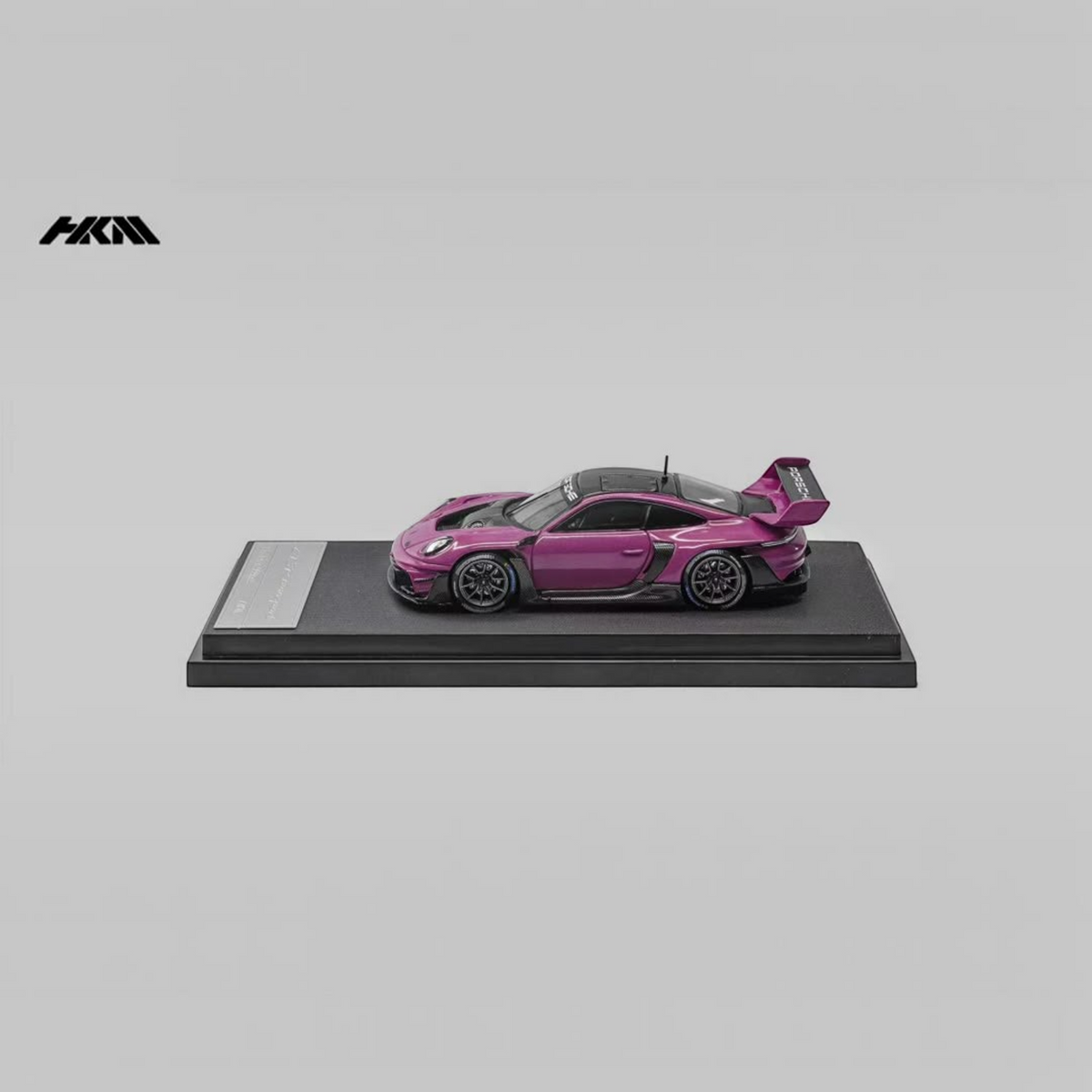 Lot57Supplies Diecast Shop HKM Porsche 911 GT3 R Rennsport in Ruby Star, 1:64 scale diecast model on display base.