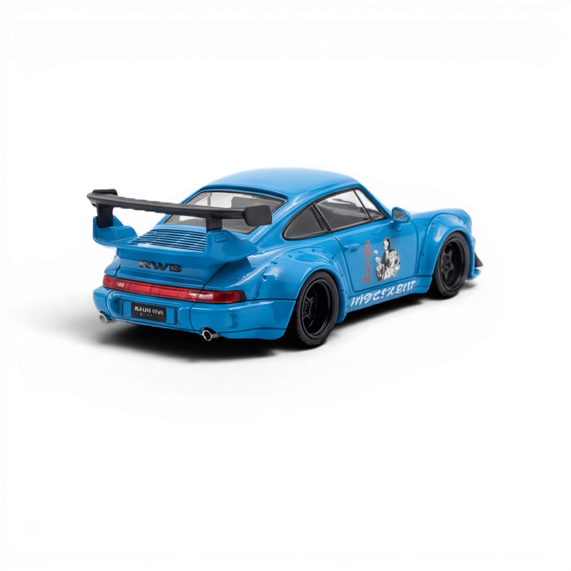 Lot57Supplies Diecast Shop Mini Station 1:64 scale blue Porsche 911 964 RWB HIDEYOSHI diecast model car rear view