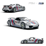 Lot57Supplies Diecast Shop Porsche 918 Spyder 1:64 scale model in matte silver with Martini livery and racing number 22.