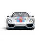 Lot57Supplies Diecast Shop 1:64 scale matte silver Porsche 918 Spyder resin model with Martini livery.
