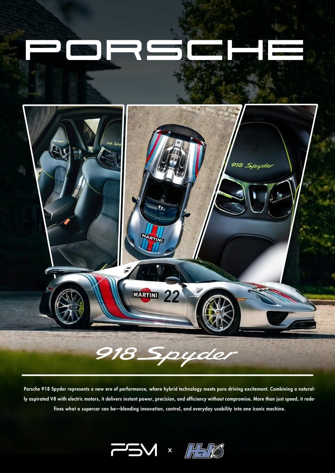 Lot57Supplies Diecast Shop PSM x HALO Porsche 918 Spyder 1:64 scale model in matte silver with Martini racing livery.