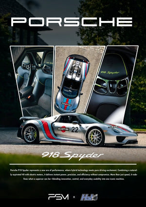 Lot57Supplies Diecast Shop PSM x HALO Porsche 918 Spyder 1:64 scale model in matte silver with Martini racing livery.