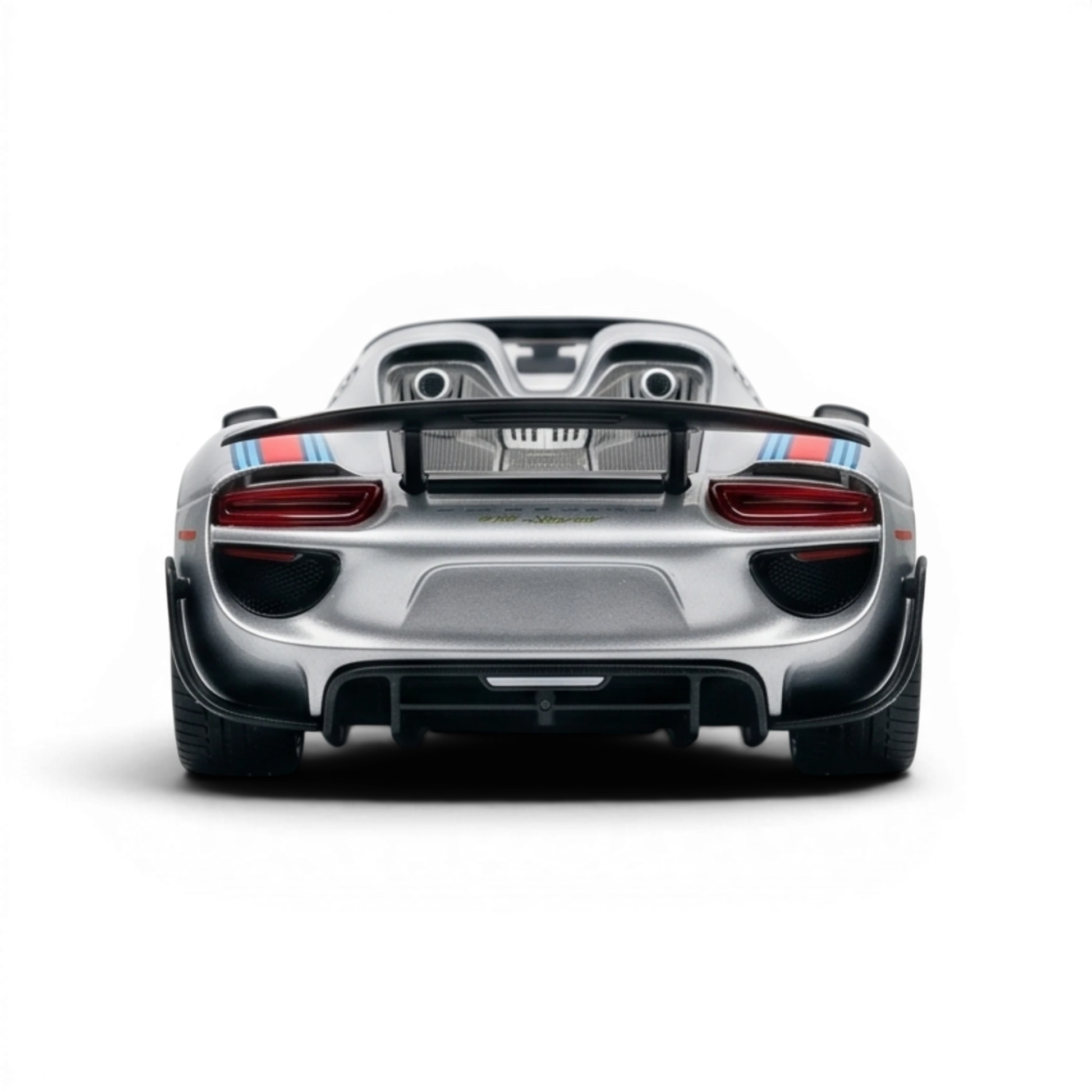 Lot57Supplies Diecast Shop Matte Silver Porsche 918 Spyder 1:64 scale resin model with Martini livery.