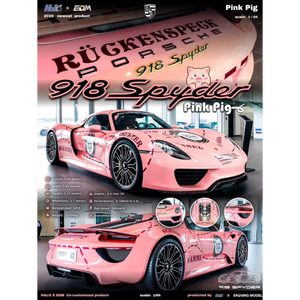 Lot57Supplies Diecast Shop HALO x EDM Porsche 918 Spyder Pink Pig 1:64 scale resin model car.