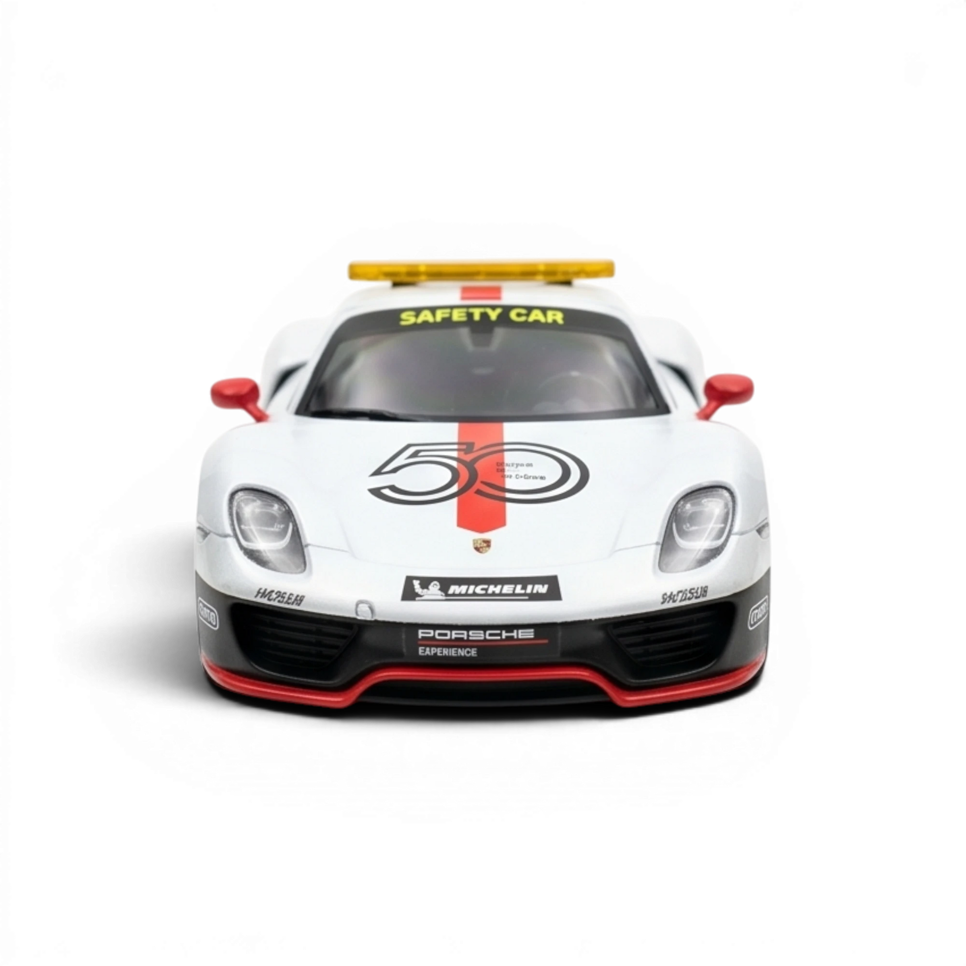 Lot57Supplies Diecast Shop HALO x EDM Porsche 918 Spyder 1:64 Le Mans Safety Car model. White resin car with red accents and "SAFETY CAR" text.