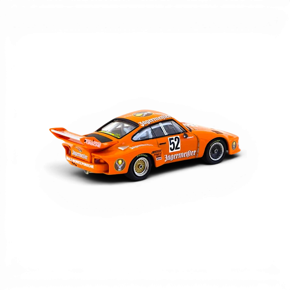 Lot57Supplies Diecast Shop 1:64 scale diecast Porsche 935 in orange Jägermeister livery from 1977 DRM Zolder race.