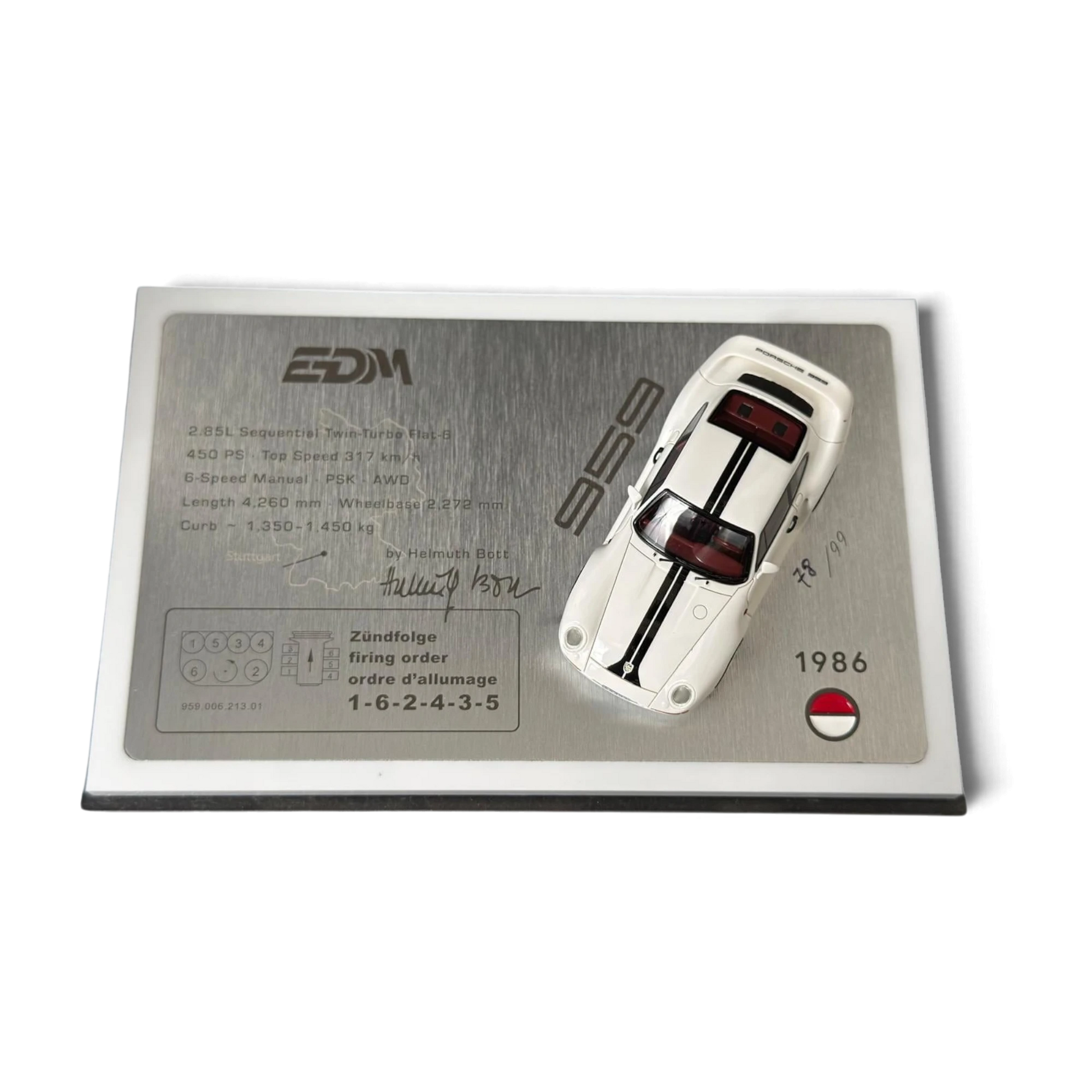Lot57Supplies Diecast Shop Petrolab x EDM 1:64 scale white Porsche 959 resin model car on a detailed display base