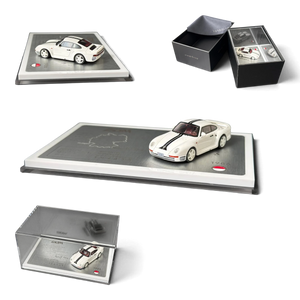Lot57Supplies Diecast Shop Petrolab x EDM Porsche 959 1:64 scale white resin model car with racing stripes on display