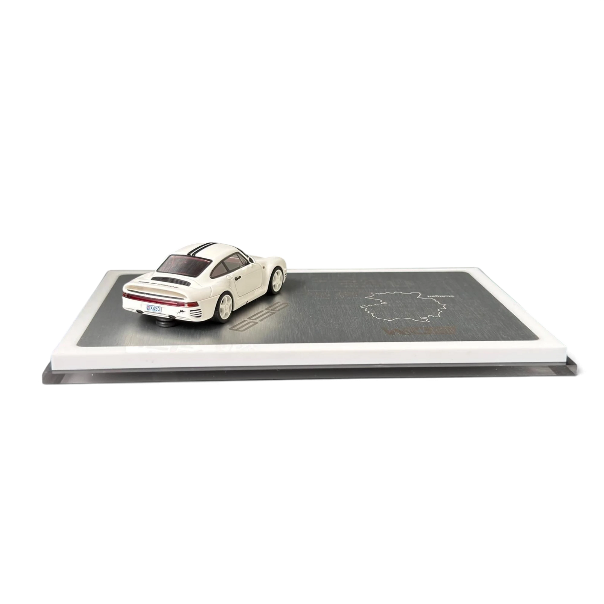 Lot57Supplies Diecast Shop Petrolab x EDM 1:64 scale white Porsche 959 resin model car on a display base with card