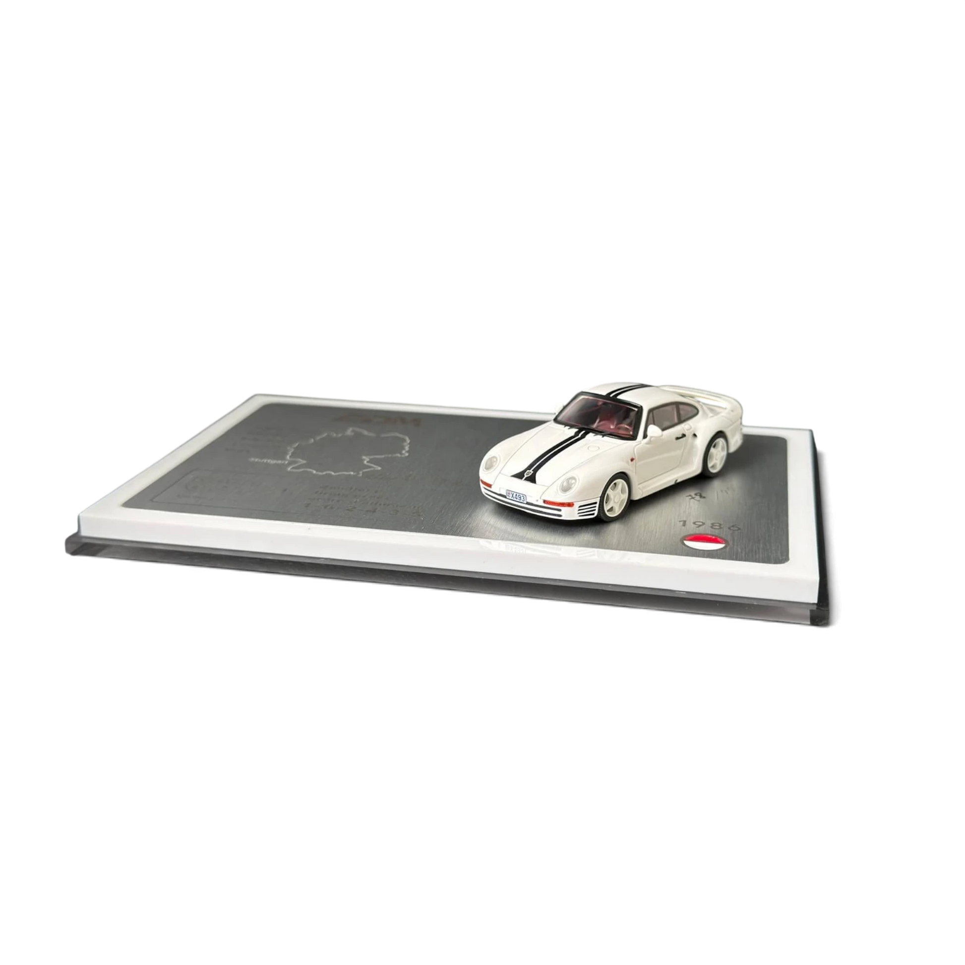 Lot57Supplies Diecast Shop Petrolab x EDM 1:64 scale white Porsche 959 resin model car with black racing stripes