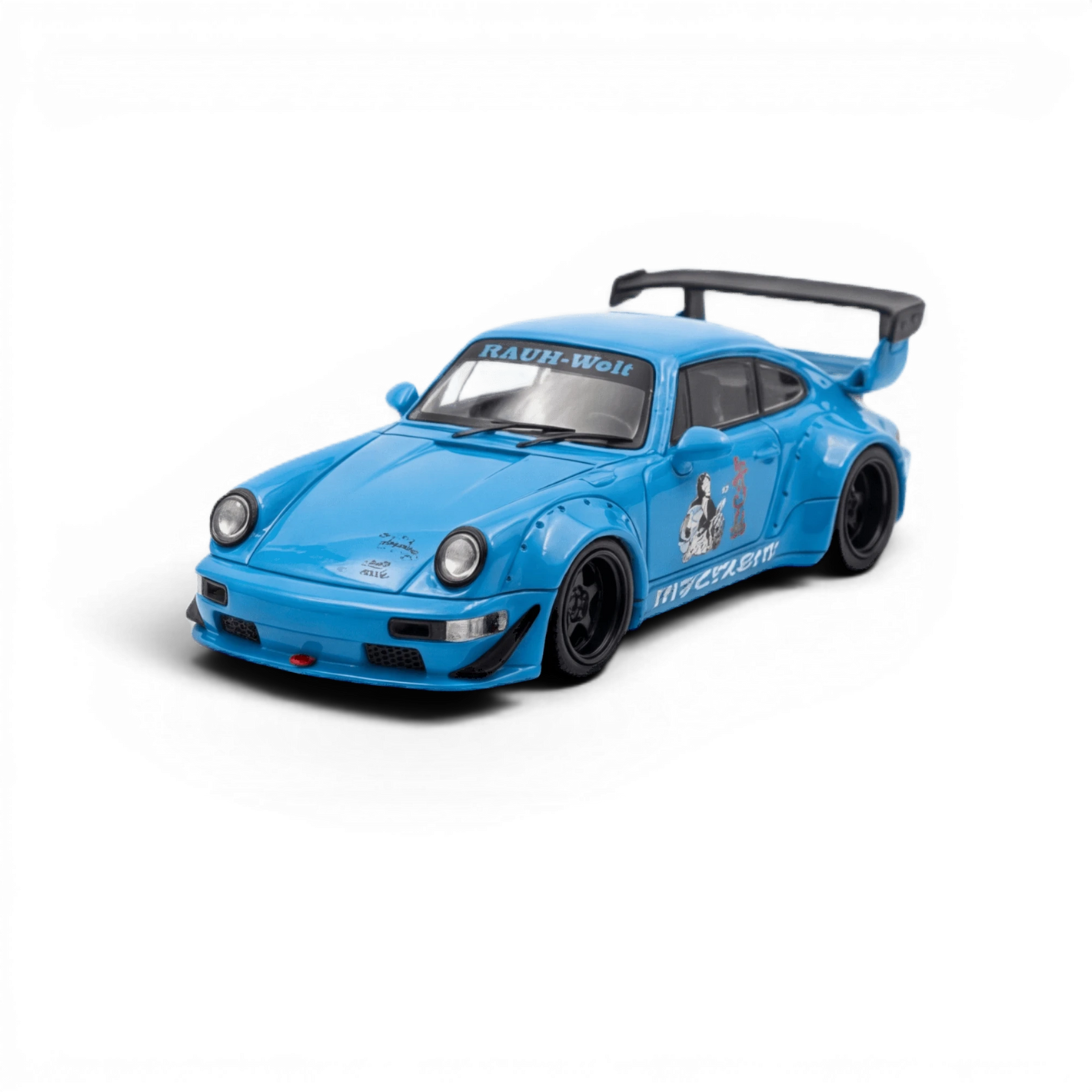 Lot57Supplies Diecast Shop Mini Station Porsche 911 964 RWB Hideyoshi diecast model car in blue with wide body kit
