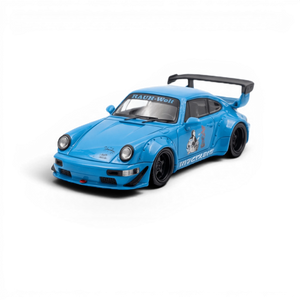 Lot57Supplies Diecast Shop Mini Station Porsche 911 964 RWB Hideyoshi diecast model car in blue with wide body kit