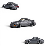 Lot57Supplies Diecast Shop metallic gray Porsche 964 widebody diecast model car in 1:64 scale with snap-on wheels.