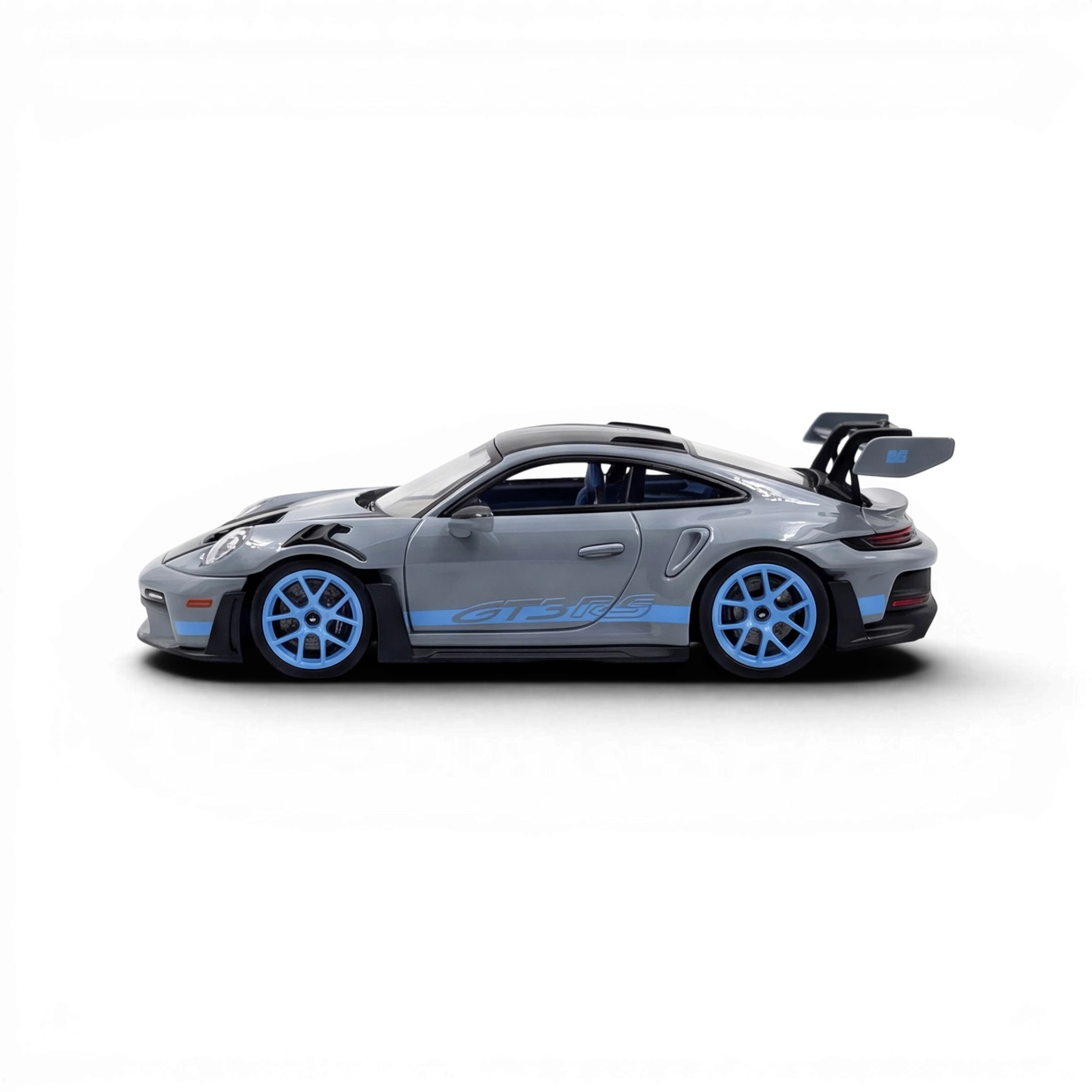 Lot57Supplies Diecast Shop HH Model 1:64 scale Arctic Grey Porsche 992.1 GT3 RS resin model car with blue wheels