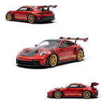 Lot57Supplies Diecast Shop HH Model 1:64 scale metallic red Porsche 992.1 GT3 RS resin model car with gold wheels