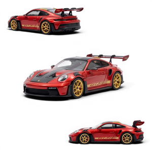 Lot57Supplies Diecast Shop HH Model 1:64 scale metallic red Porsche 992.1 GT3 RS resin model car with gold wheels