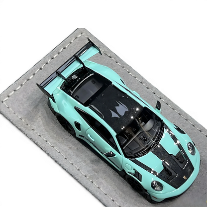 Lot57Supplies Diecast Shop HH Model 1:64 scale Porsche 992.1 GT3 RS in Tiff Blue resin with black carbon accents