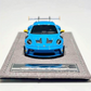 Lot57Supplies Diecast Shop 1:64 scale resin Porsche 992.1 GT3 RS model car in Riviera Blue on a display base