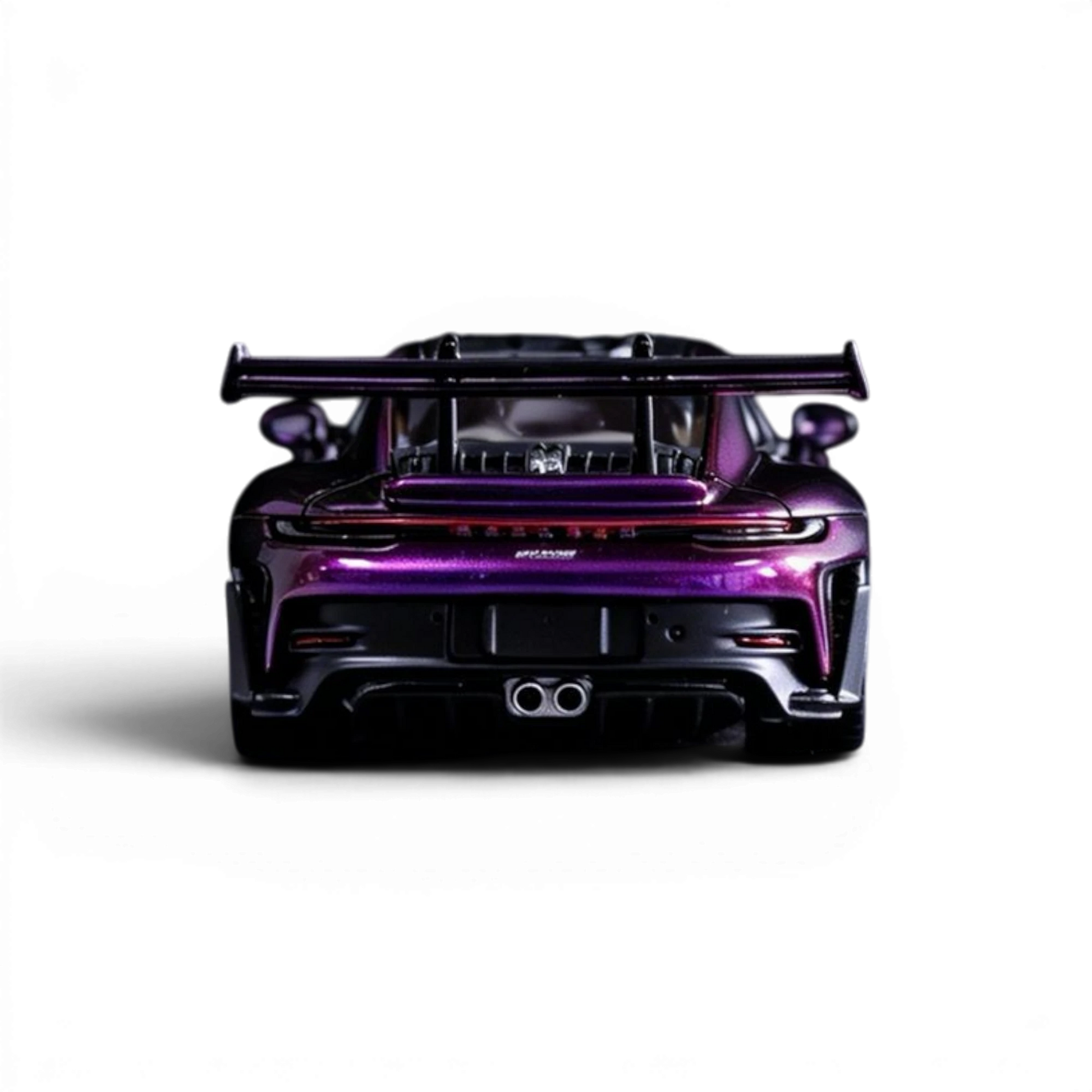 Lot57Supplies Diecast Shop VMB Porsche 992 GT3 RS diecast model in Phantom Purple, 1:64 scale rear view.