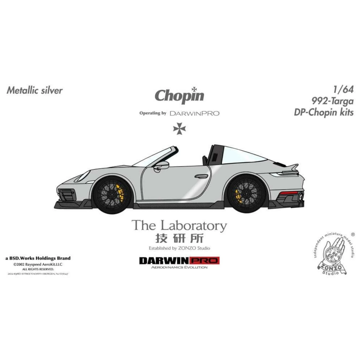 Lot57Supplies Diecast Shop metallic silver 1:64 resin Porsche 911 (992) Targa Chopin Kit model car