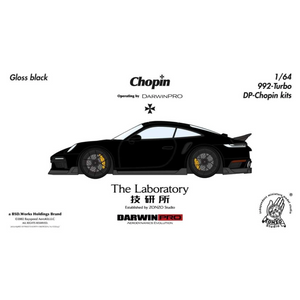 Lot57Supplies Diecast Shop: Gloss black 1:64 scale resin model of Porsche 992 Turbo Chopin Kit by The Laboratory x DarwinPRO.