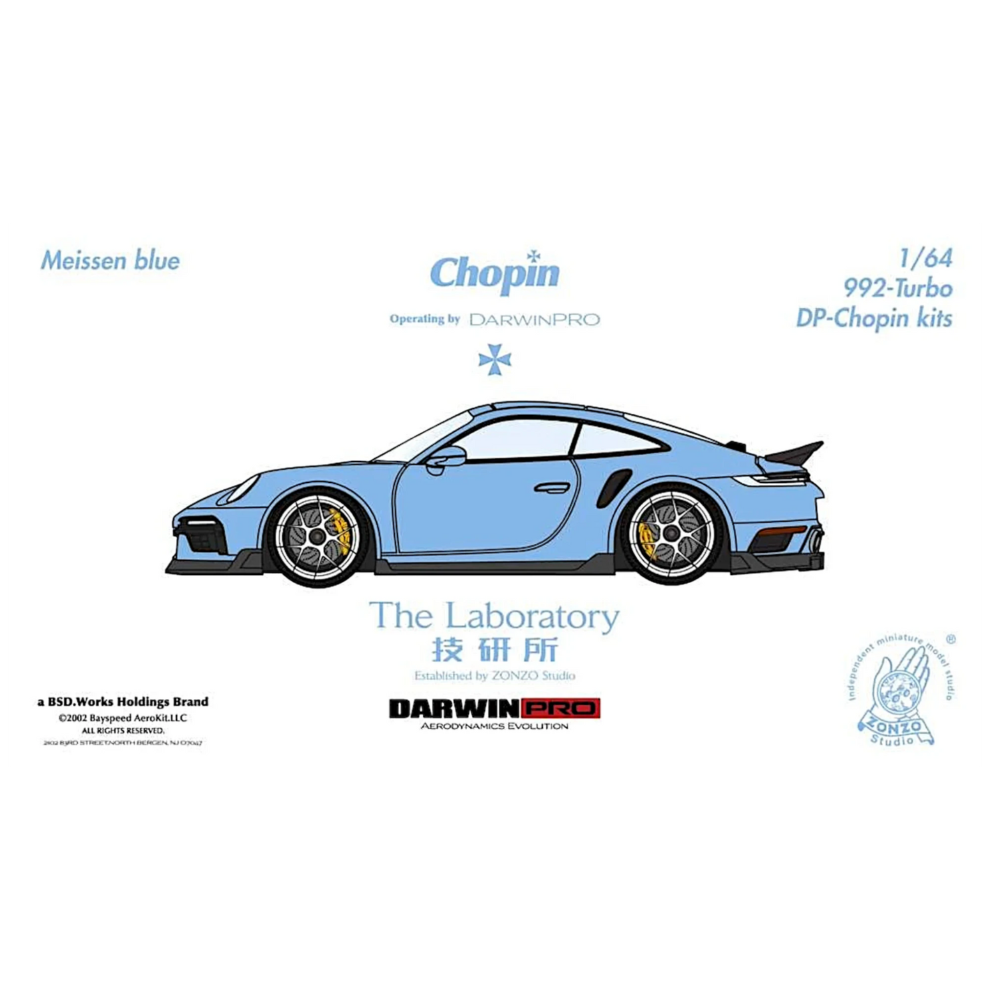 Lot57Supplies Diecast Shop: 1:64 scale Meissen Blue Porsche 992 Turbo Chopin Kit by The Laboratory x DarwinPRO.