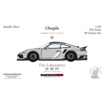 Lot57Supplies Diecast Shop metallic silver 1:64 Porsche 992 Turbo Chopin Kit resin model car with yellow brake calipers.