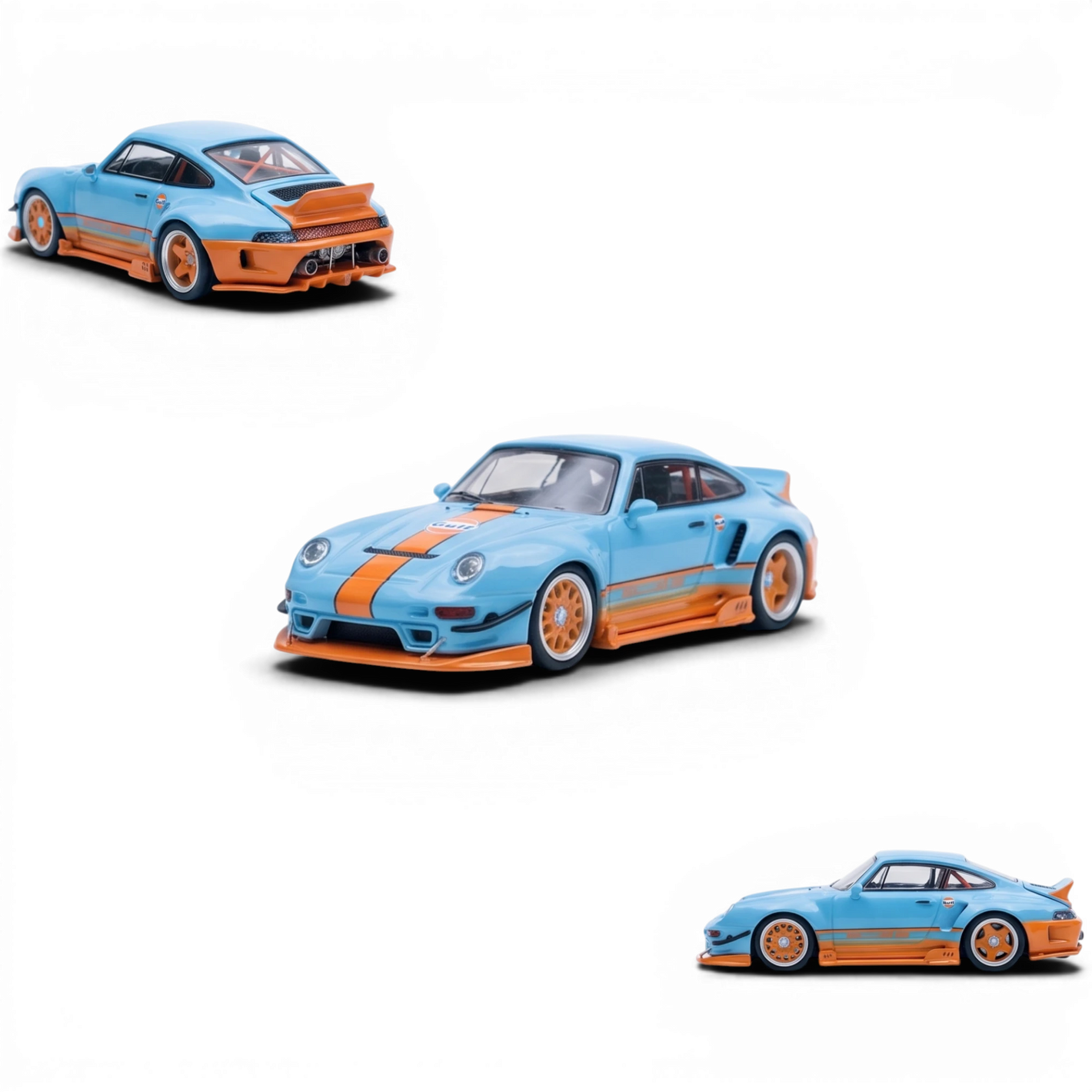 Lot57Supplies Diecast Shop blue and orange Gulf Livery Porsche 993 modified 1:64 scale diecast model car.