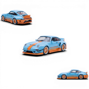 Lot57Supplies Diecast Shop blue and orange Gulf Livery Porsche 993 modified 1:64 scale diecast model car.