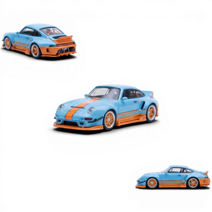 Lot57Supplies Diecast Shop blue and orange Gulf Livery Porsche 993 modified 1:64 scale diecast model car.
