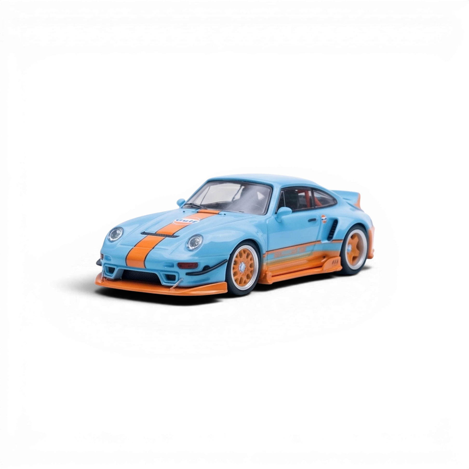 Lot57Supplies Diecast Shop 1:64 scale blue and orange Gulf Livery modified Porsche 993 diecast model car.