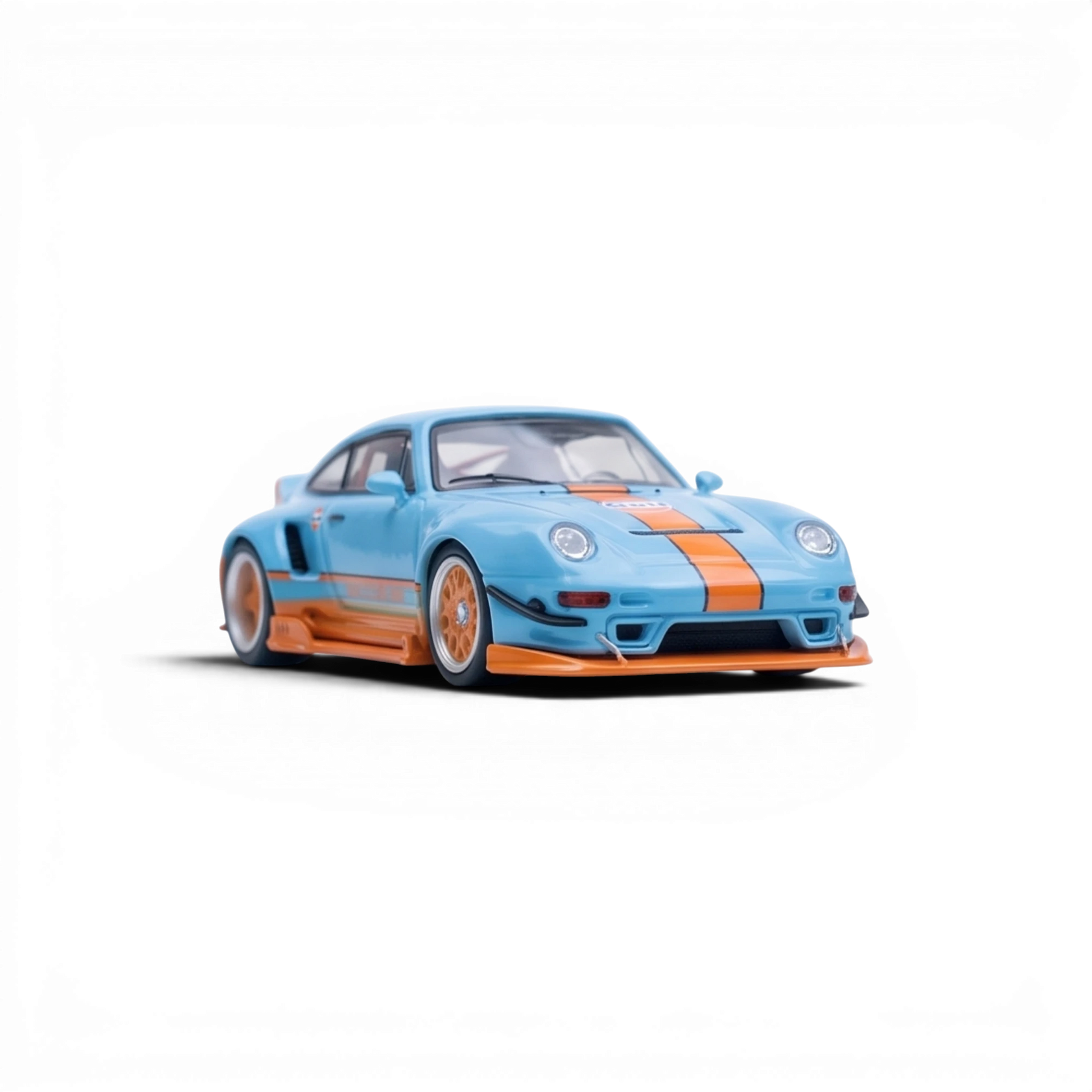 Lot57Supplies Diecast Shop 1:64 scale blue and orange Gulf Livery modified Porsche 993 diecast model car.